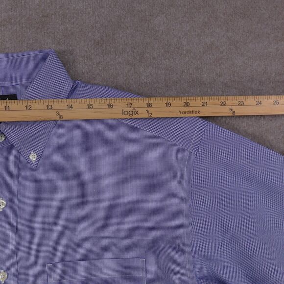 Jos A Bank Traveler Shirt Men 16 - 32 Blue  Button Down Long Sleeve - Picture 8 of 13